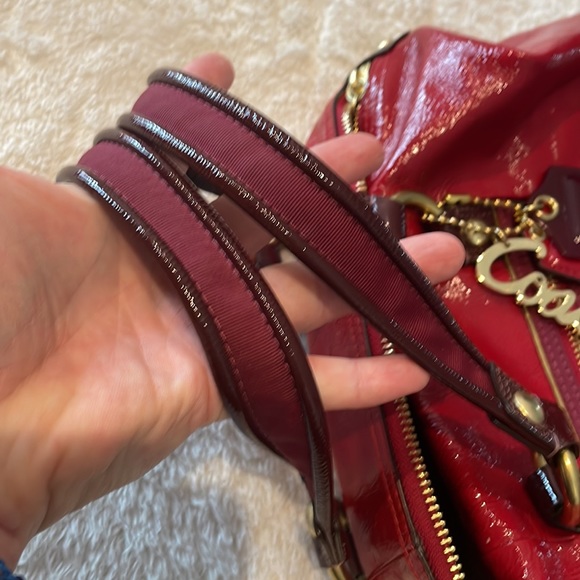 Coach Poppy Patent Leather Sachel Handbag 15868 Red - Picture 7 of 9